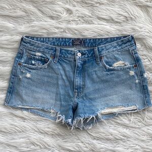 Abercrombie & Fitch | Low Rise Light Wash Distressed Denim Cutoff Shorts